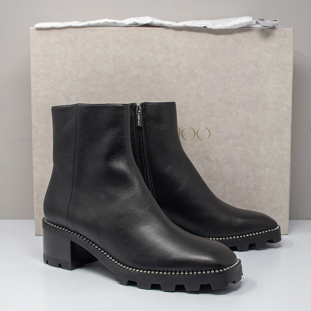 Jimmy Choo Mava 35 Black Smooth Leather Crystral Booties, Size 40 EU (10 US)